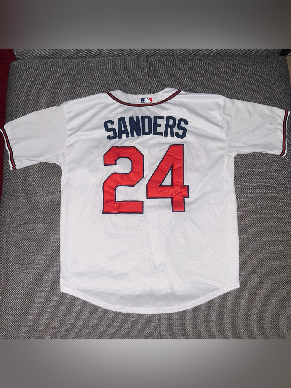 Rare Atlanta Braves Deon Sanders #24 White Embroidered MLB Baseball Jersey 44